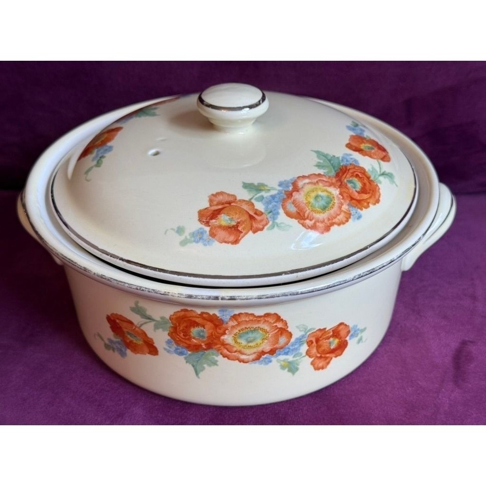 Vtg Hall Superior Quality Kitchenware Orange Poppy Covered Casserole Oven Crock